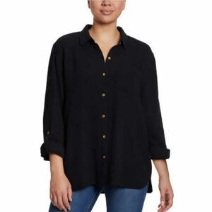 NWT*  Anne Klein | Black Gauze Long Sleeve Button Down Shirt